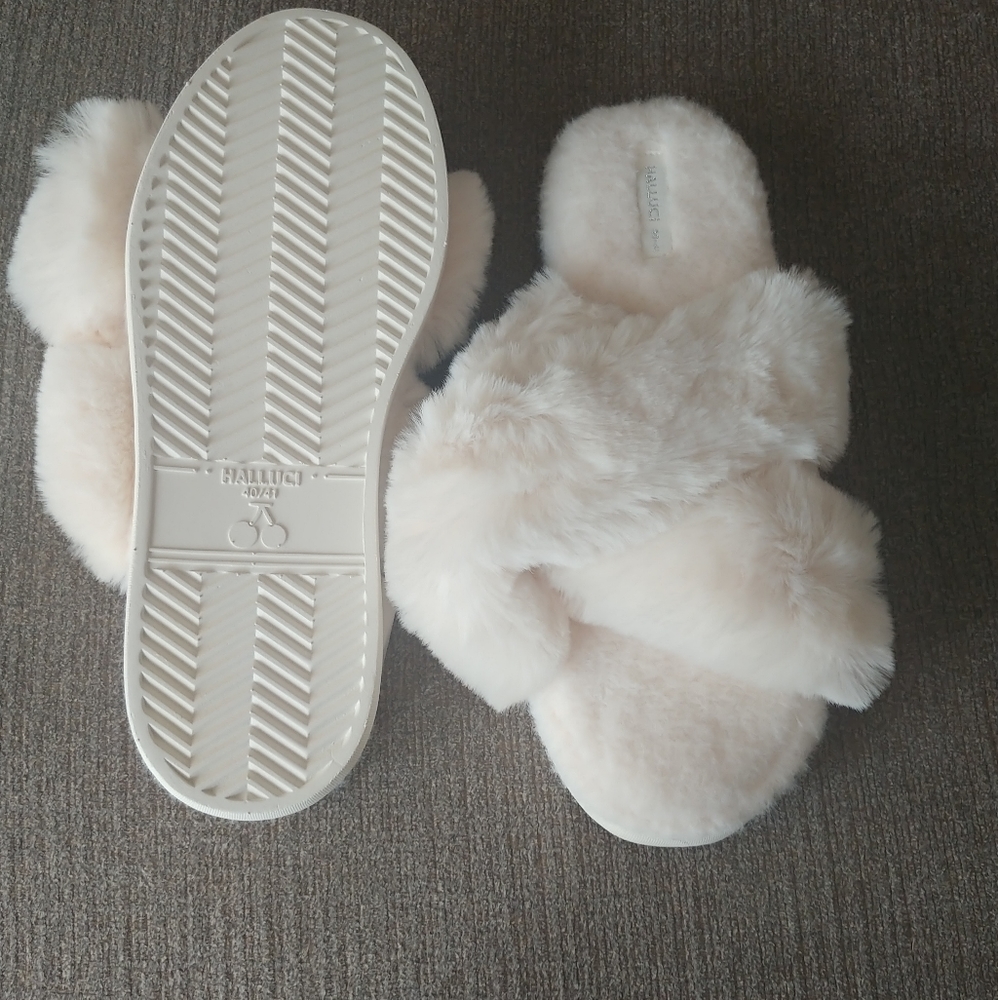 fuzzy faux fur slip on slippers